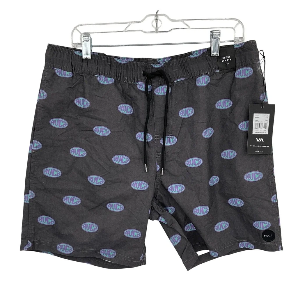 RVCA Black Swim Board Shorts with Purple Accents